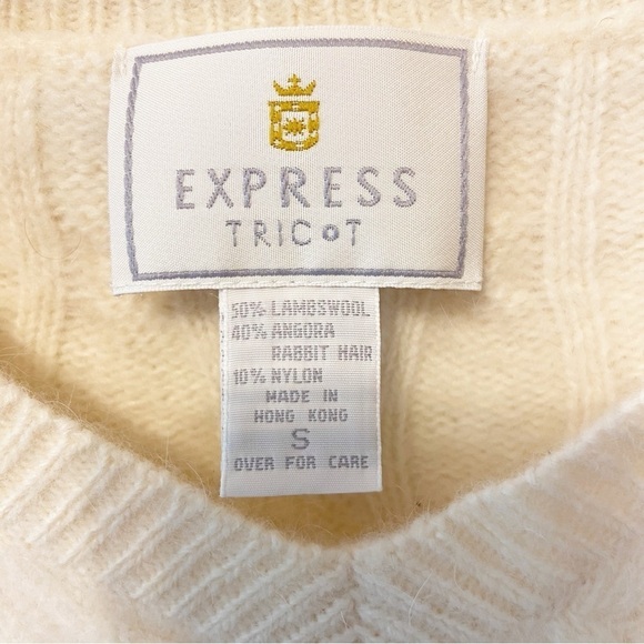 Express Tricot | Women’s Cream Angora/ Lambswool Cable knit Sweater Small - Picture 3 of 7